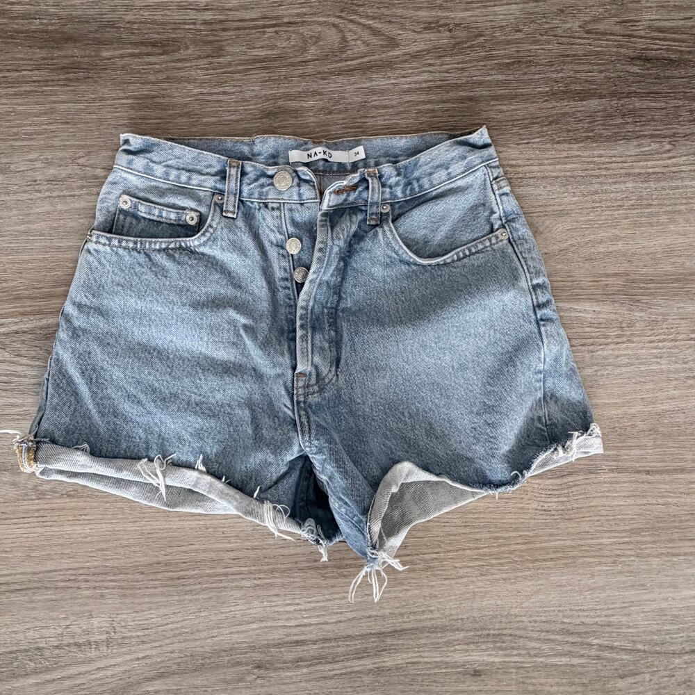 NA-KD Raw Hem Denim Shorts Blue Women’s EU 34 / US 2 XS | 100% Cotton